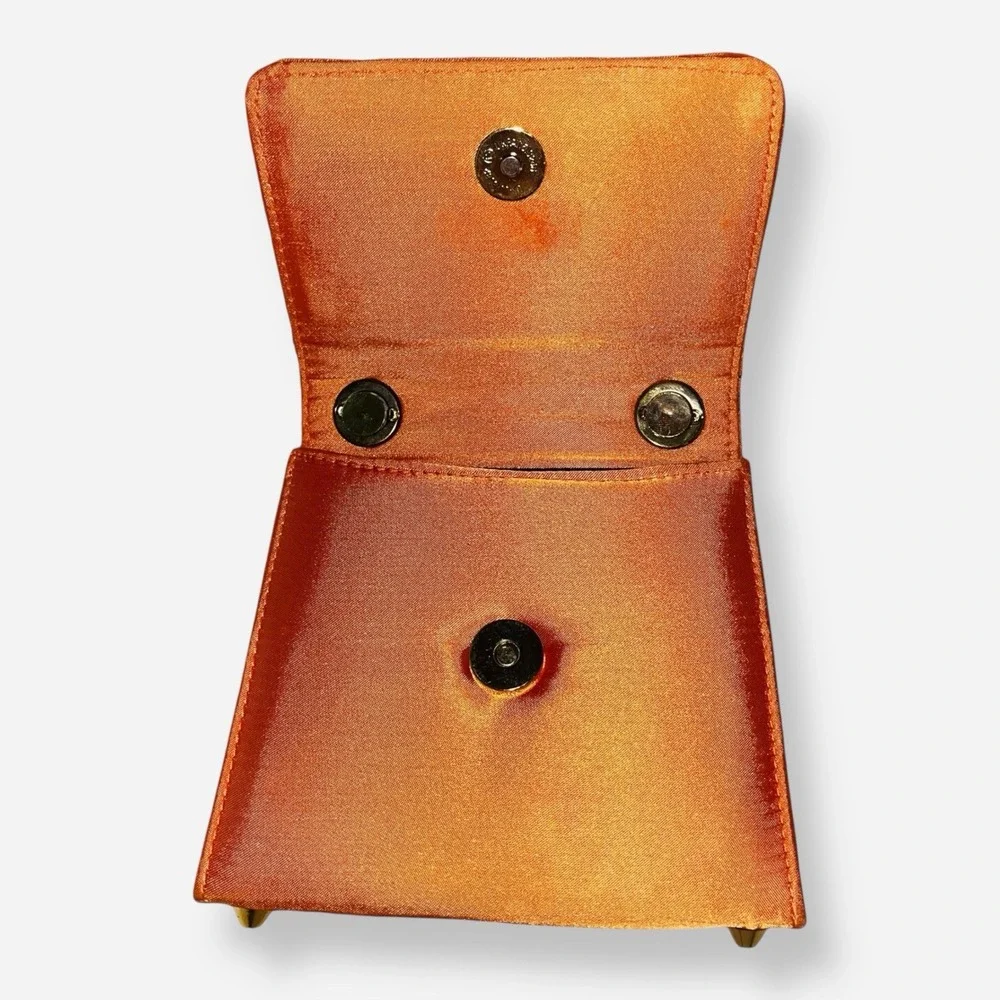Vintage Satin Clutch Evening Bag Silk Orange Gold Chain‎ Crossbody Clutch